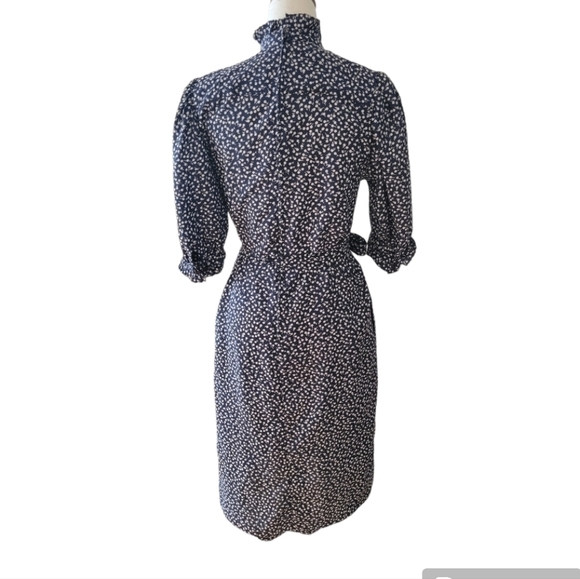 Vintage Talbots Dark Blue Sprigged Floral Prairie Midi Dress Size Medium - Picture 3 of 4